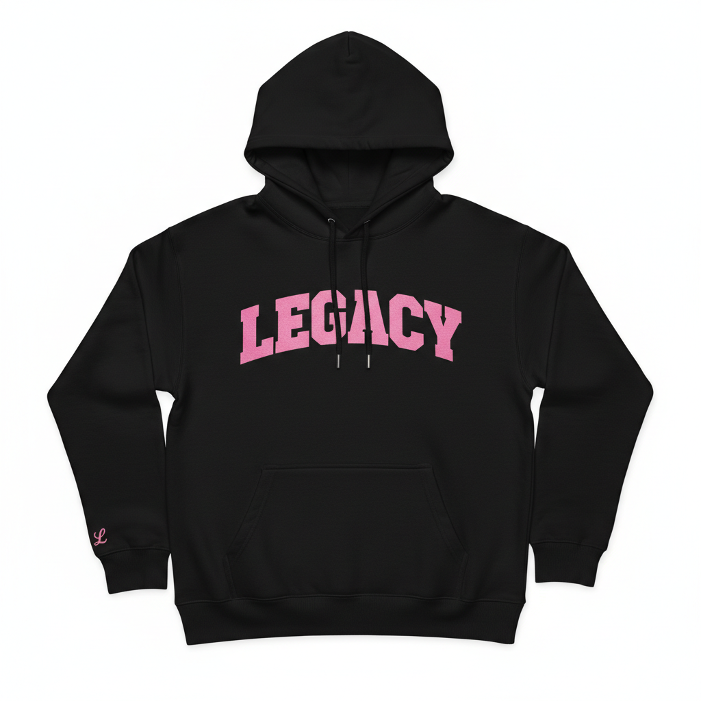 Black LEGACY Hoodie with Pink Text