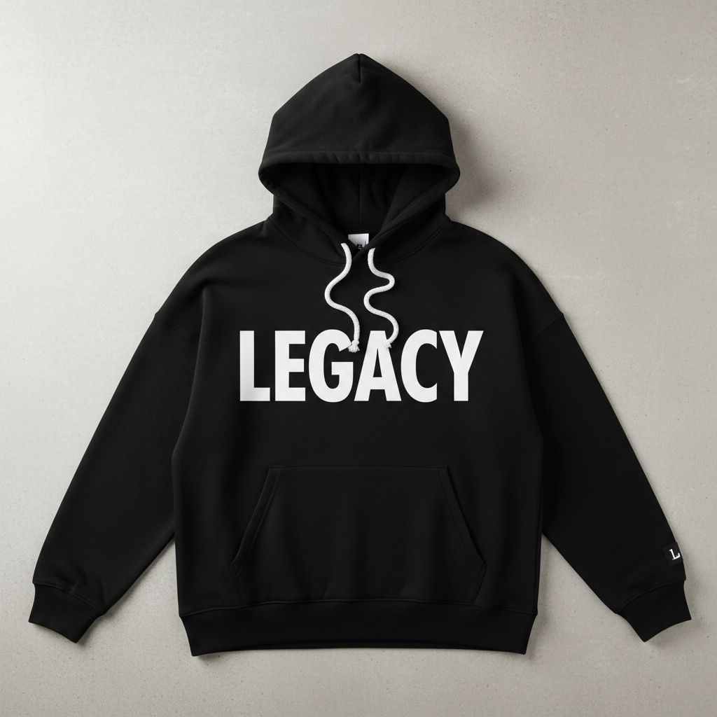 Black LEGACY Hoodie with White Text