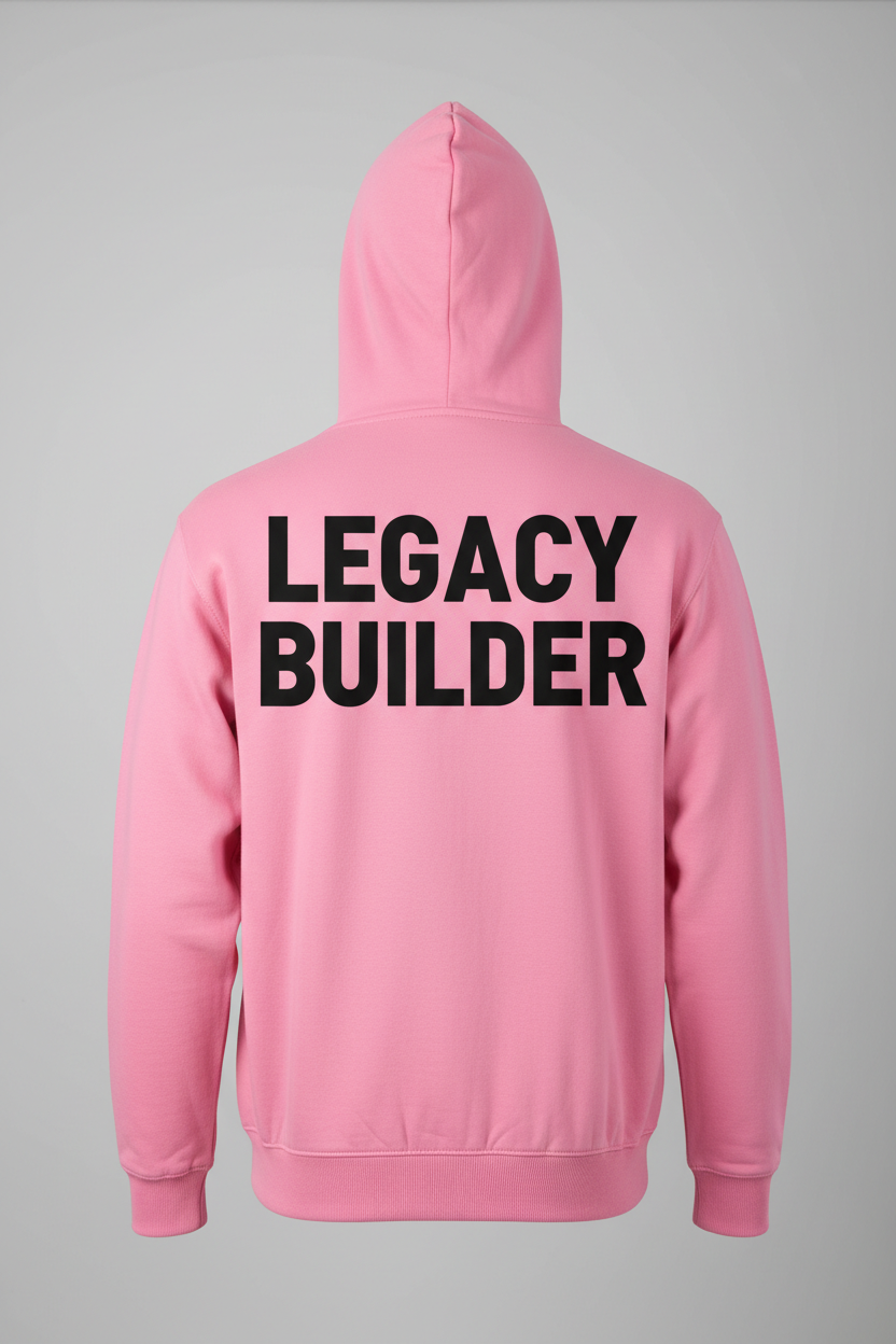 Men's Pink Zip-Up Hoodie with Black LEGACY BUILDER Text