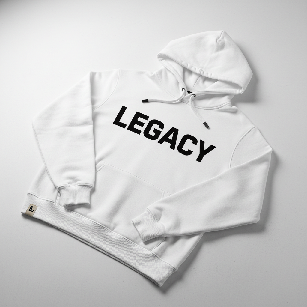 White LEGACY Hoodie with Black Text
